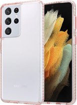 Shieldcase Samsung Galaxy S21 Ultra TPU hoesje - transparant / roze glitter