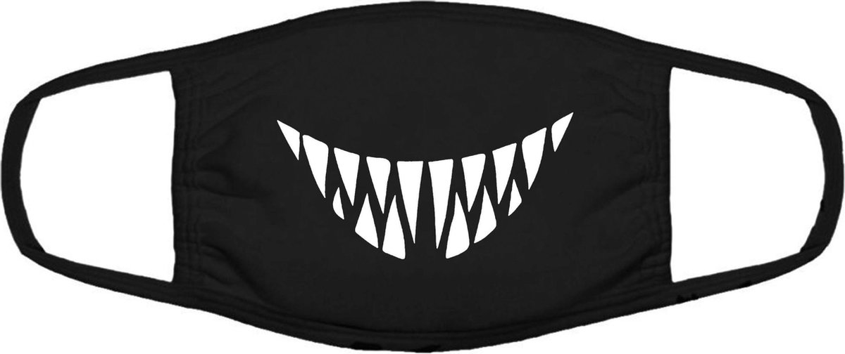 Monster teeth mondkapje | monster | gebit | tanden | tandarts | gezichtsmasker | bescherming | bedrukt | logo | Zwart mondmasker van katoen, uitwasbaar & herbruikbaar. Geschikt voor OV