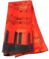 Sjaal notenbalk en pianotoetsen, rood. 30x135