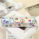Luxe en stoere etui met diverse popdrukken - Eenhoorn, hartje, tekst, regenboog - Zilverkleurig