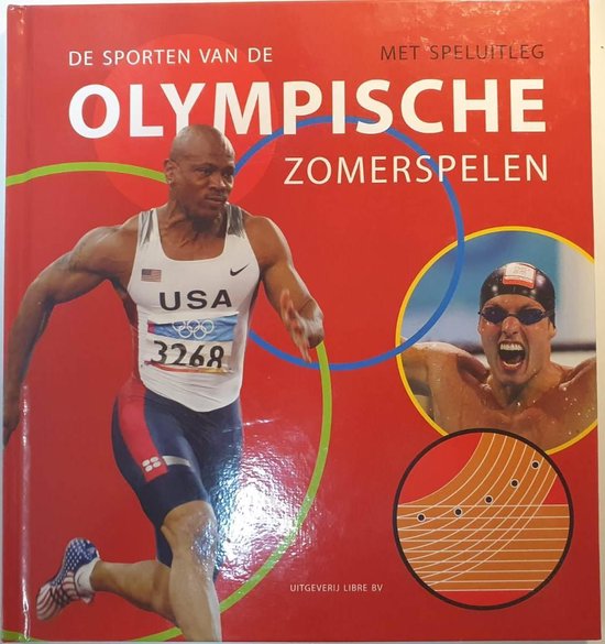 Boekomslag met een hardloper van Team USA en een zwemmer, met de tekst 'De sporten van de Olympische Zomerspelen'.