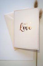 Luxe wenskaarten met rosé goudfolie – “With Love” – set 3 dubbele kaarten – incl enveloppen