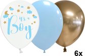 It's a Boy ballonnen mix met babyblauw en goud, 6 stuks, 30cm