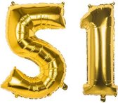 51 Jaar Folie Ballonnen Goud - Happy Birthday - Foil Balloon - Versiering - Verjaardag - Man / Vrouw - Feest - Inclusief Opblaas Stokje & Clip - XXL - 115 cm