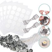 My Candles - Zelf (Geur)Kaarsen Maken Set - 100 Kaarsenlonten 15 CM - 100 Dubbelzijdige Pitvoet / Lontstickers - 2 Metalen Kaarsenlont Houders – Benodigdheden DIY Kaarsen - Oud Kaa