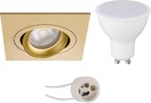 LED Spot Set - Pragmi Borny Pro - GU10 Fitting - Inbouw Vierkant - Mat Goud - 4W - Warm Wit 3000K - Kantelbaar - 92mm - BES LED