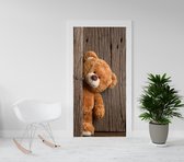 Deurposter - deursticker - kinderkamer - Teddybeer die om hoekje kijkt - 93 x 201,5 cm