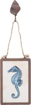Clayre & Eef Schilderij 63716 10*3*34 cm Blauw Ijzer Rechthoek Zeepaardje Muurdecoratie Wanddecoratie
