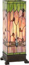 LumiLamp Tiffany Tafellamp 18x18x45 cm Rood Groen Glas Rechthoek Libelle Tiffany Bureaulamp