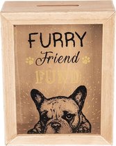 Clayre & Eef Spaarpot 6H1792 16*7*20 cm Bruin Hout Rechthoek Furry friend fund Leuke Spaarpot Spaarvarken