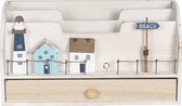Clayre & Eef Brievenhouder 28*11*15 cm Wit Hout huis Rechthoek Postbakje Brievenstandaard Brievenbak