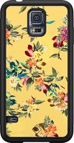 Samsung S5 hoesje - Bloemen geel flowers | Samsung Galaxy S5 case | Hardcase backcover zwart