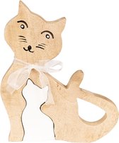 Clayre & Eef Decoratie Kat 16*14*2 cm Bruin Hout Decoratief Figuur Decoratieve Accessoires