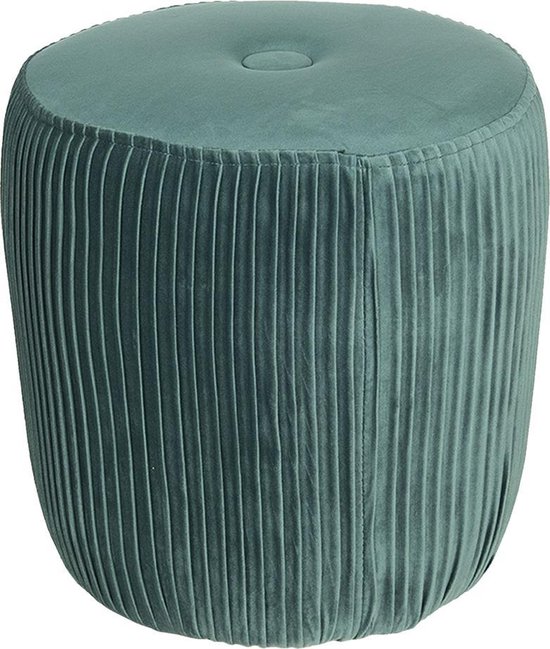 Clayre & Eef Poef 50352GR Ø 40*40 cm – Groen Hout / textiel HockerVoetenbankje
