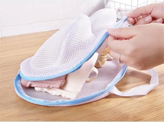 Bra Wash Bag - Lingerie Wash Bag - Bra Wash Bulb - Bra Wash Bag - Blanc avec bleu