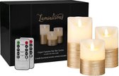 Luminicious® luxe LED kaarsen goud 300 uur 3-stuks | vlamloze en veilige candle lights | goude led kaars | led-kaarsen | candlelights | afstandsbediening en timer