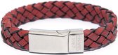 Frank 1967 7FB 0134 - Leren gevlochten heren armband - met staal element - one-size - rood - zilverkleurig