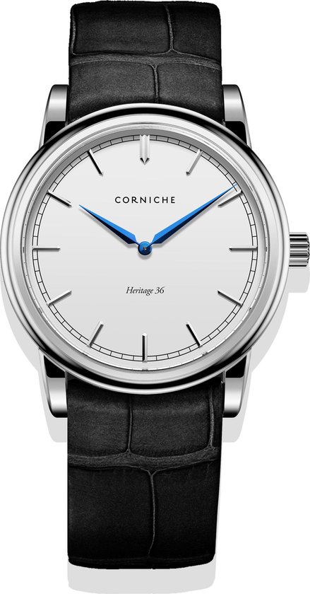 Corniche Heritage 36 C45194 Dames Horloge - Zilver Staal - Zwart Leer - Vlindersluiting - 5ATM Waterdicht