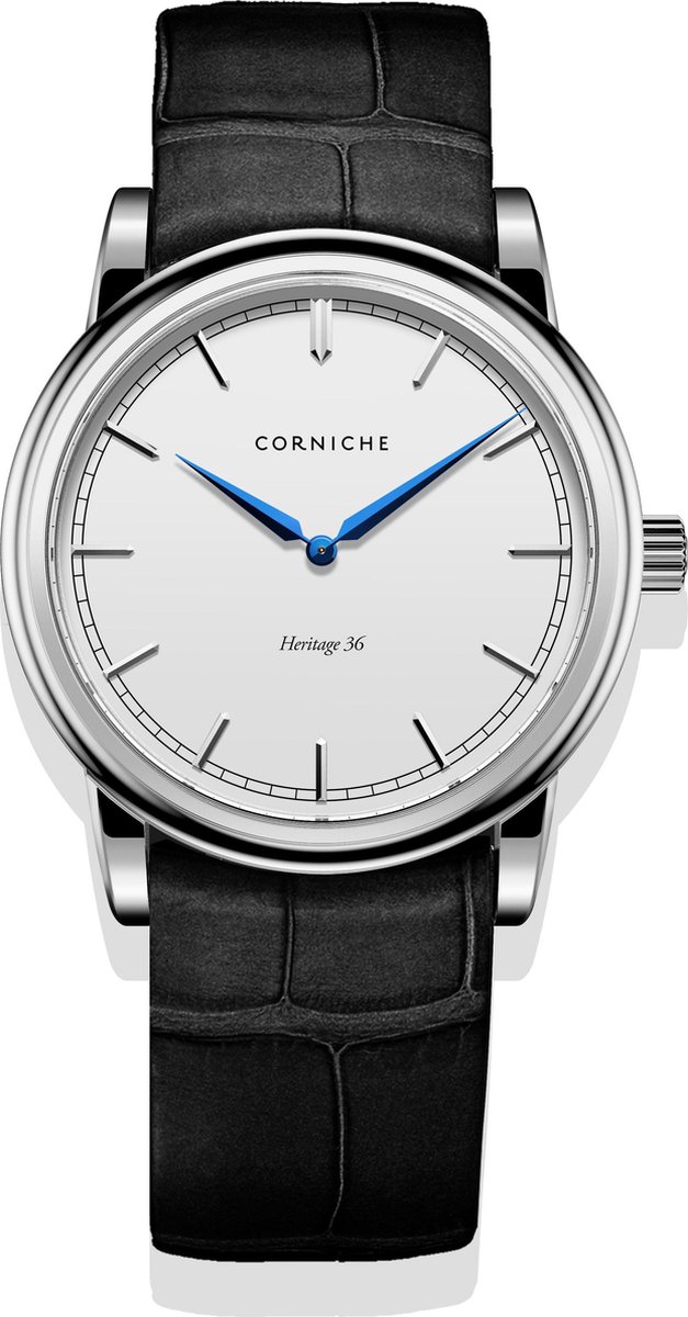 Corniche Heritage 36 C45194 Dames Horloge - Saffierglas - Roestvrijstaal/Leer - Wit/Zilver/Zwart - Ø 36 mm - Quartz - Vouw/Vlindersluiting