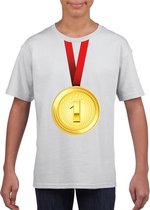 Gouden medaille kampioen shirt wit jongens en meisjes - Winnaar shirt Nr 1 kinderen 134/140