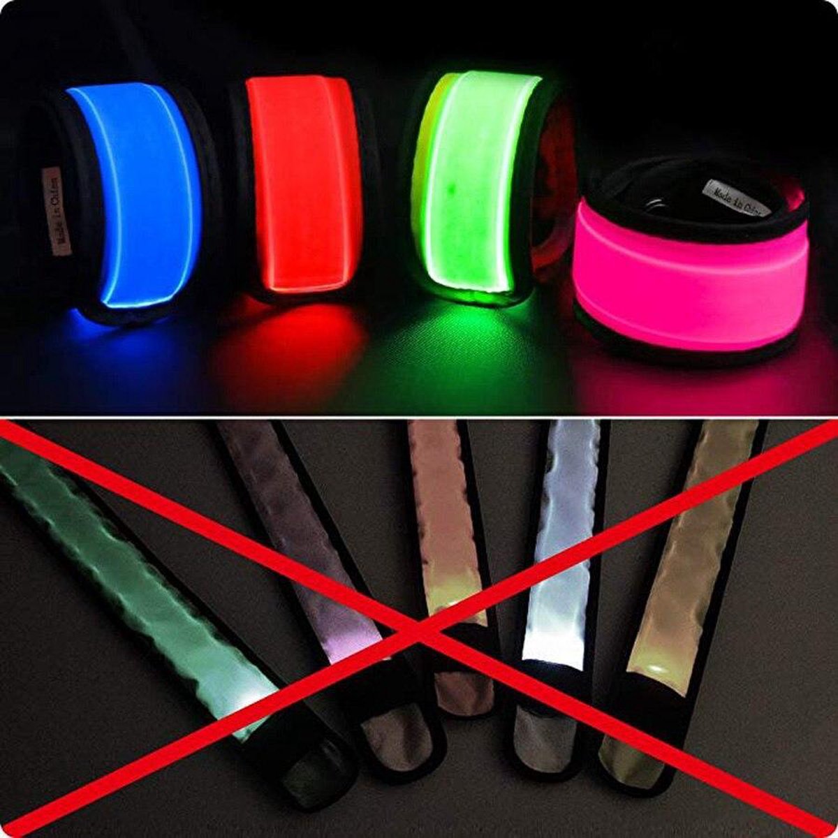 Bracelet LED rechargeable, Bracelet de lumière LED réfléchissant avec USB,  Bracelets LED bande lumineuse, Lumière de sécurité, Bracelet de sécurité  Led Slap, Unisexe pour la nuit