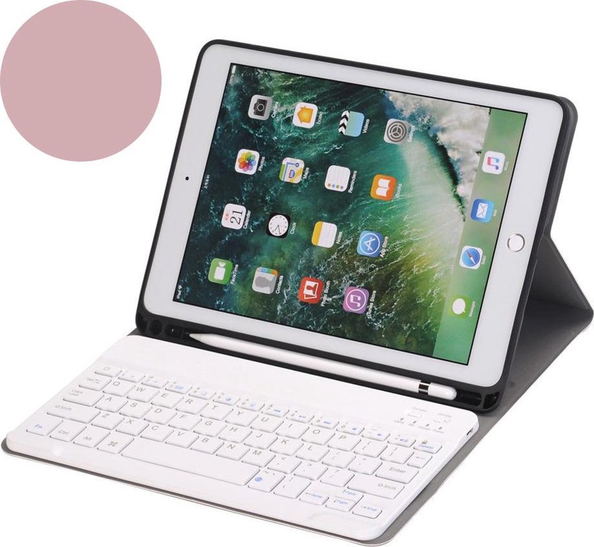 Shop4 - iPad 9.7 (2018) Toetsenbord Hoes - Bluetooth Keyboard Cover Business Rosé Goud met Pencil Houder