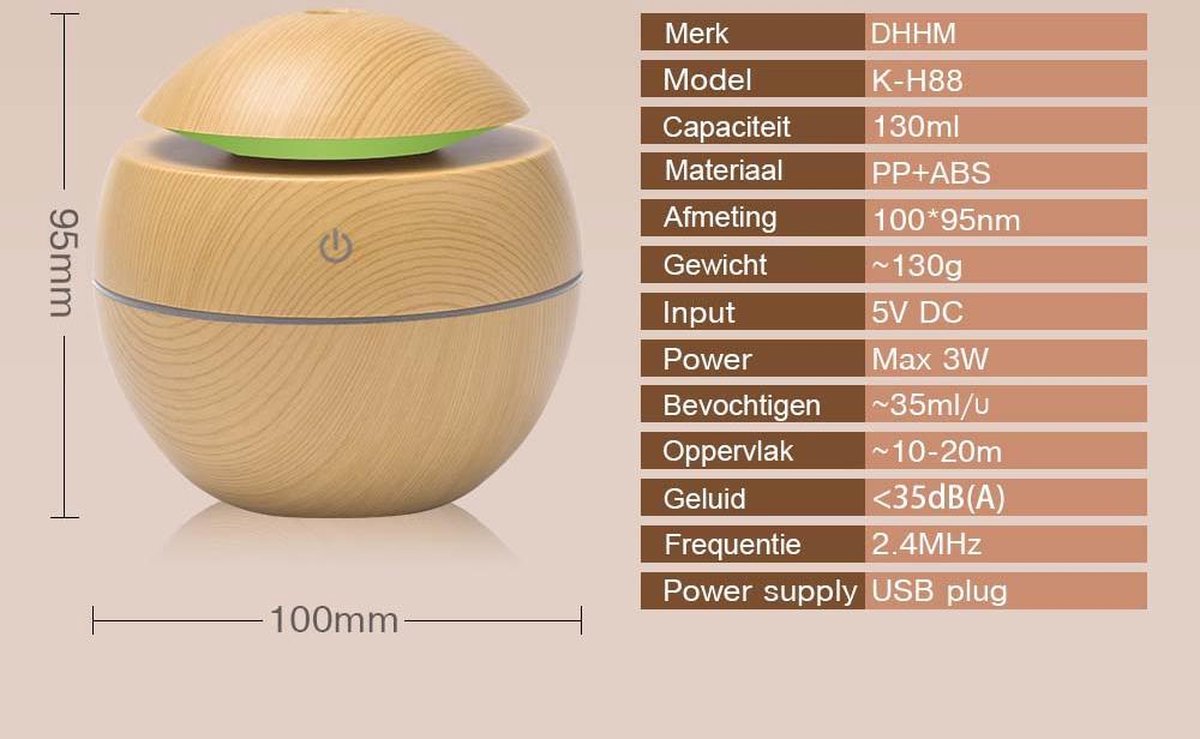Goedkoopste DHHM | Aroma diffuser | 130ml | Ultrasone humidifier | vernevelaar | bevochtiger | verdamper | Aroma therapie | Hout kleurig | Incl. 2x 10ml geurolie