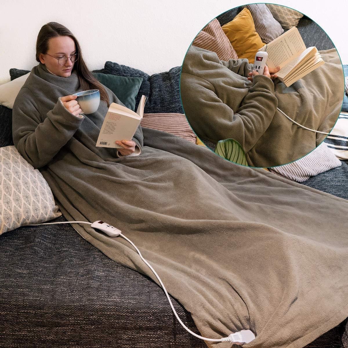 Elektrische deken met mouwen grijs met 10 warmtestanden 180x110cm |  Elektrisch... | bol