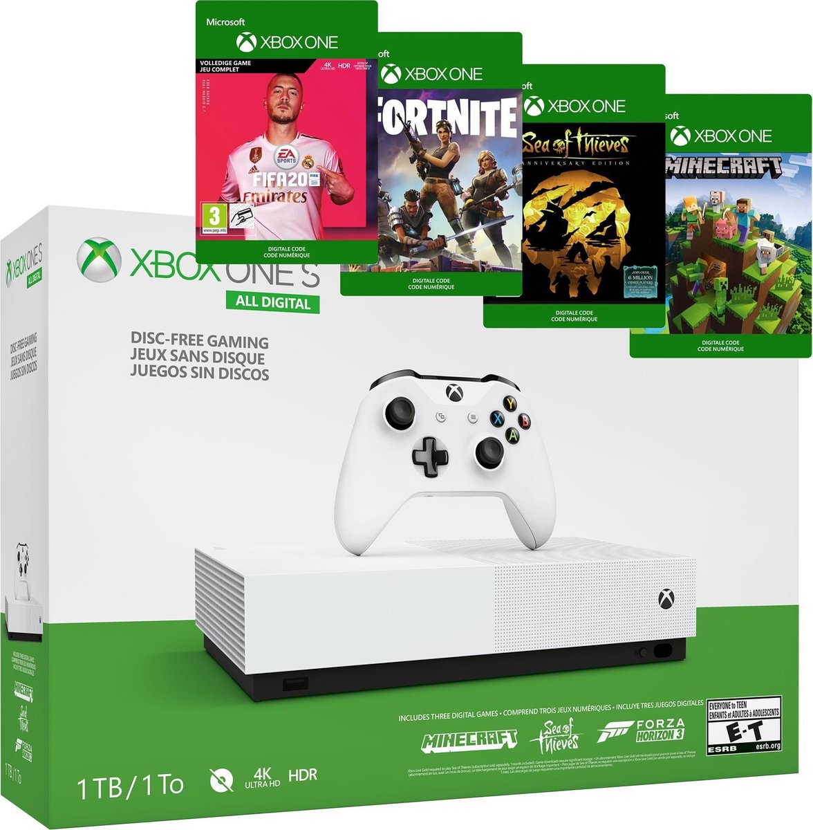 Xbox One S console 1TB All-Digital + FIFA 20 + Fortnite + Sea of Thieves +  Minecraft | bol.