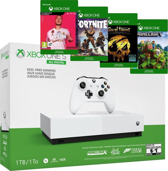 Xbox One S console 1TB All-Digital + FIFA 20 + Fortnite + Sea of Thieves +  Minecraft | bol