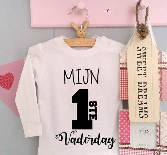 Baby shirtje jongen meisje tekst voor papa mijn eerste vaderdag | lange mouw T-Shirt | wit zwart | |  leukste kleding babykleding cadeau verjaardag