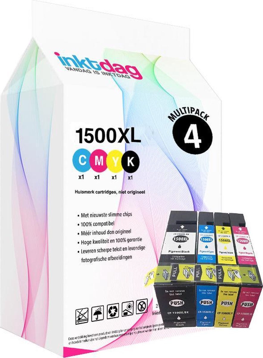 Inktdag inktcartridges voor Canon PGI1500 / PGI-1500XL - Inktcartridge / Zwart / Cyaan / Magenta / Geel / Hoge Capaciteit geschikt voor Canon Maxify MB2050 Canon Maxify MB2150 Canon Maxify MB2350 Canon Maxify MB2750 Canon Maxify MB2755