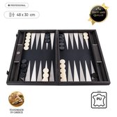 Leatherette Classic Black Backgammon - 48x30 cm - met Grey & Ice White  Top Kwaliteit