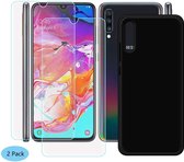 Silicone Soft Back Cover Hoesje Geschikt voor: Samsung Galaxy A70 Zwart TPU Siliconen + 2X Tempered Glass Screenprotector
