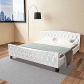 Tweepersoonsbed Wit Kunstleer met traagschuim matras(Incl LW Led klok) 180x200 cm - Bed frame met lattenbodem - Tweepersoonsbed - 2 persoonsbed