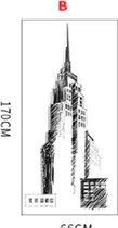city gebouwen - muursticker - wand decoratie - woonkamer - grote retro city - zwart - afmetingen: 170x66 cm - sticker B