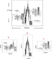 city gebouwen - muursticker - wand decoratie - woonkamer - grote retro city - zwart - Afmetingen: 90x115 cm - sticker A