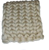 Wollen deken / woondeken / plaid XXL merino wol - lontwol 80 x 120 cm Beige HANDGEMAAKT