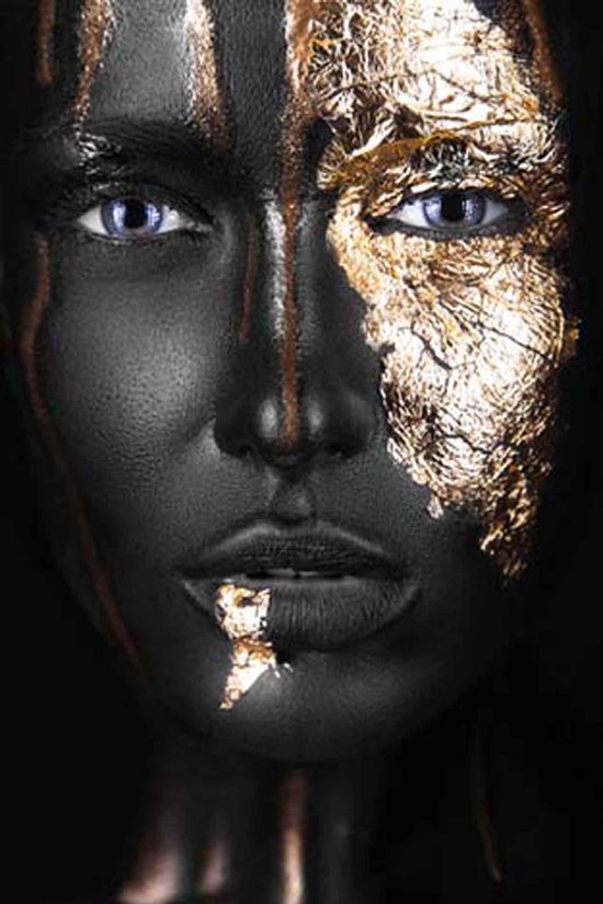 Plexiglas Woman Black Gold Foto op Plexiglas incl. luxe ophangframe