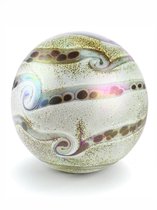 Glazen urn. Asbestemming "Elan" Bol ivoor. Afmeting 14 cm.