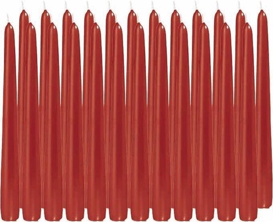 24x Rode dinerkaarsen 25 cm 8 branduren - Geurloze kaarsen - Tafelkaarsen/kandelaarkaarsen