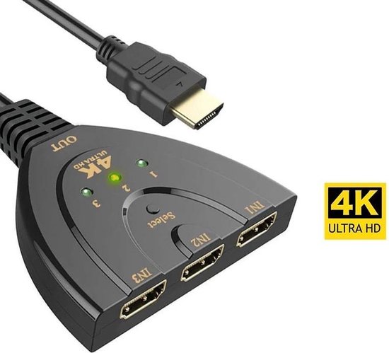4K HDMI Splitter - 3 in 1 HDMI Uitgang - HDMI Switch - HDMI Verdeler -  1080p - Zwart | bol.com