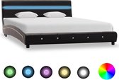 Bedframe Zwart 140x200 cm Kunstleer met LED (Incl LW Led klok) - Bed frame met lattenbodem - Tweepersoonsbed Eenpersoonsbed