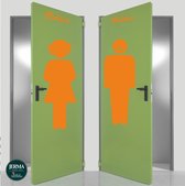 WC sticker vrouw met krulhaar en man met snor. Kleur: Oranje (19)