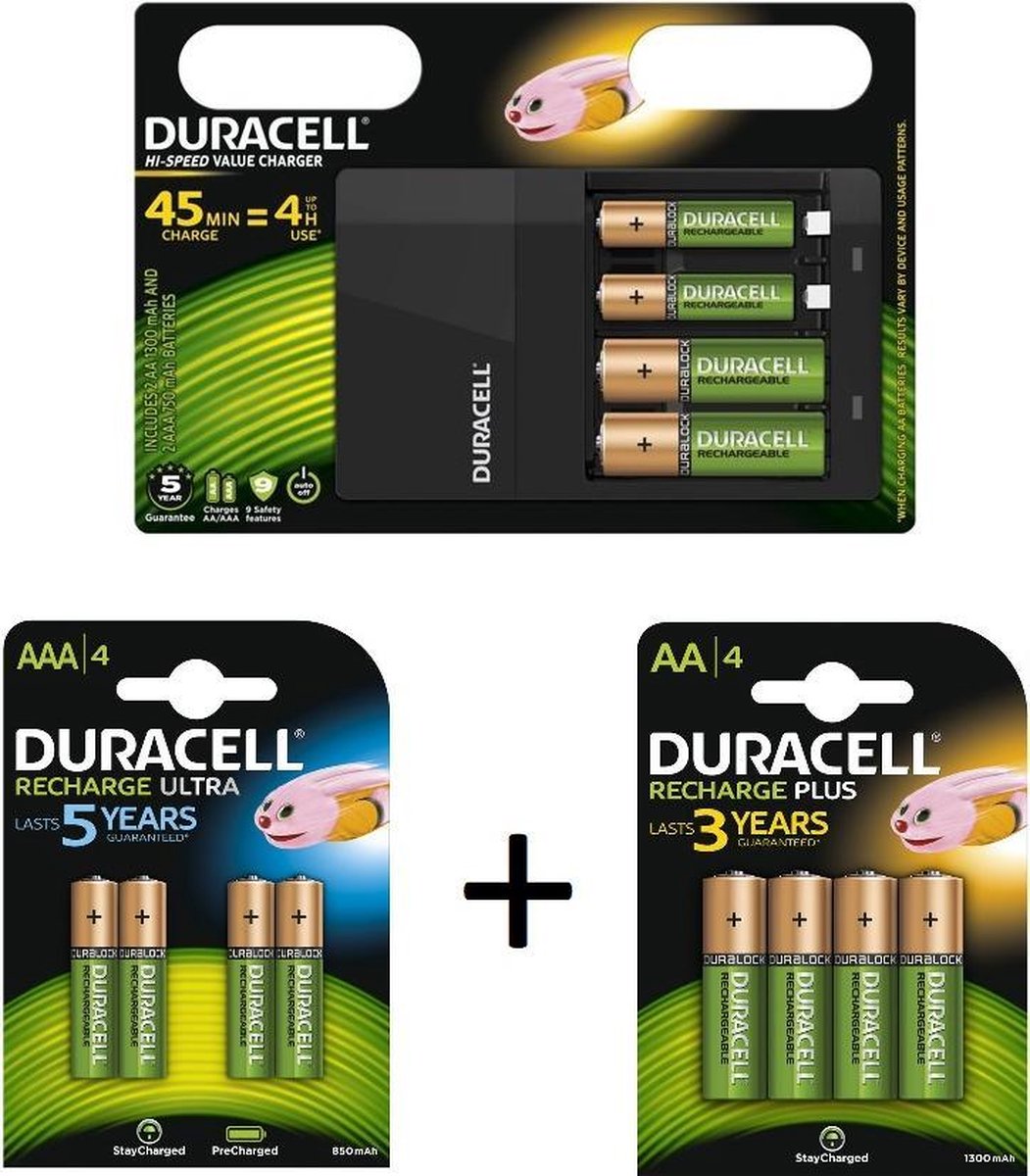 Duracell CEF 14 Hi-Speed Batterij Oplader Inclusief 6 Duracell AA 1300mah en 6 AAA 750 mah