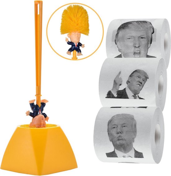 Donald Trump Toilet Borstel met WC Papier Set Grappige voor Mannen | bol.com