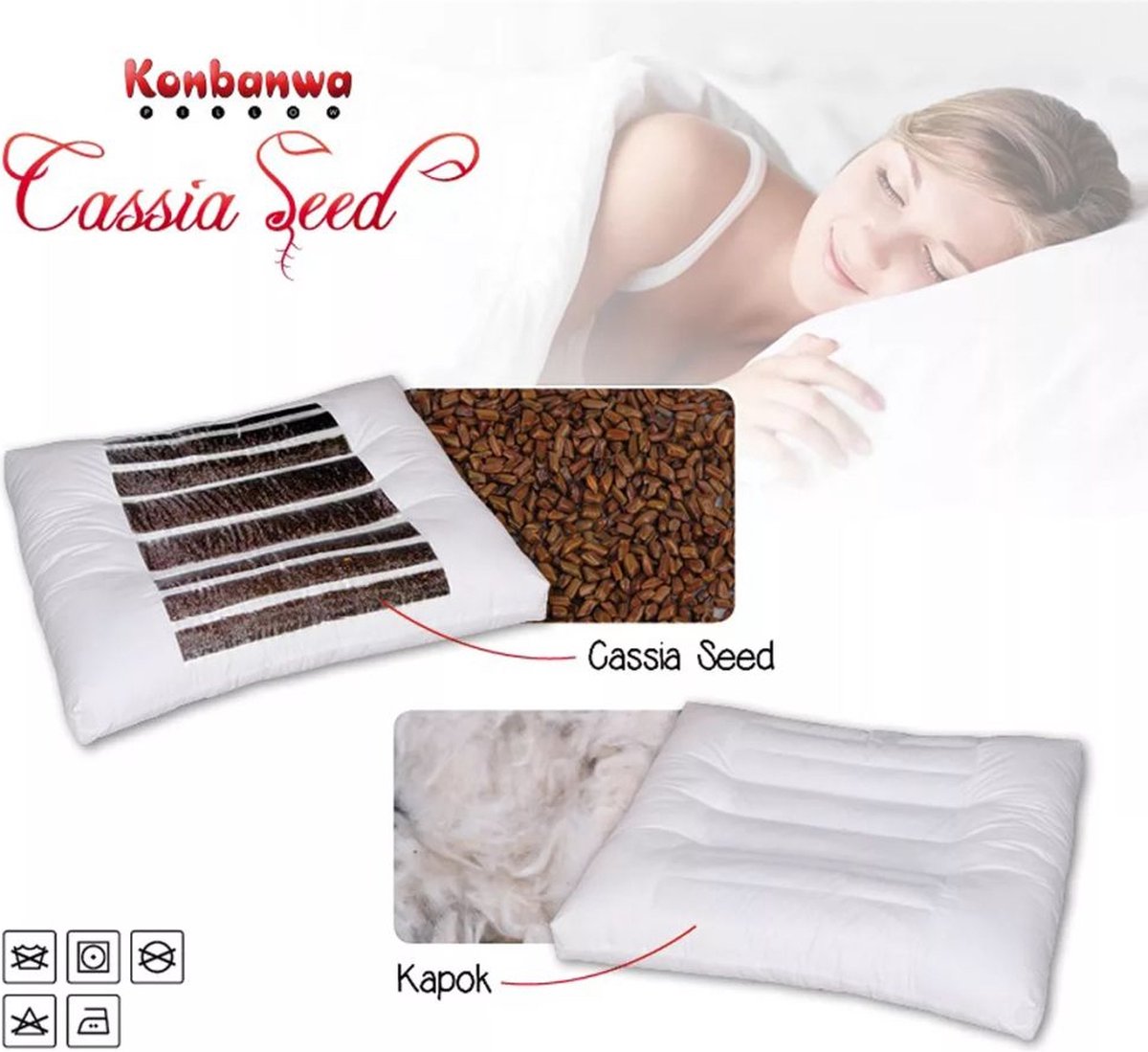 Konbanwa Pillow Oreiller de graines de cassia - Rempli de graines et de  kapok -... | bol.com
