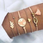 Mooie bohemian Set armbanden - Goudkleurig - 5 delig