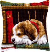 Kruissteekkussen kit Slapende hond in boekenrek - Vervaco - PN-0148118
