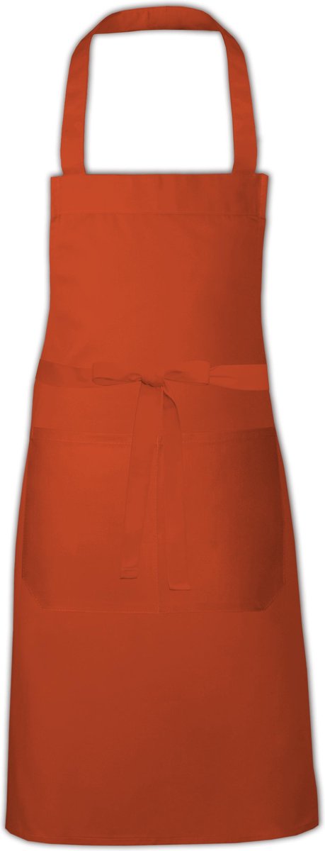 Link Kitchenwear Hobbyschort met handige zak in de kleur Oranje, afmetingen 80x73cm.